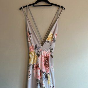 Boohoo Plunge Grey Floral Dress.